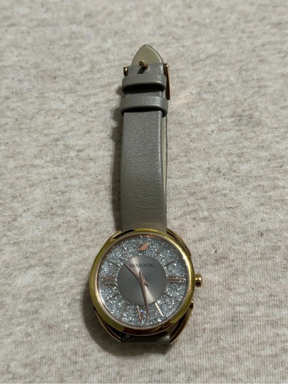 Swarovski Gold-Tone Case Gray Strap Watch with Sparkling Crystal Dial